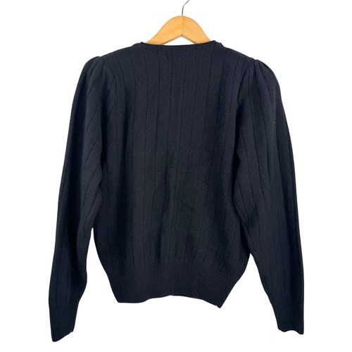 VTG Casual Corner Black Cable Knit Beaded Cardigan Lambswool Angora 90s sz M - Picture 3 of 7