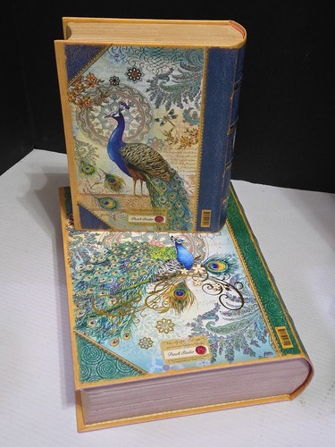 Punch Studio Peacock Nesting Faux Book Fake Books Set of 2 Hidden Storage - Picture 14 of 18