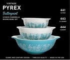Pyrex Butterprint Bowls Set Amish Turquoise Cinderella Mixing Bowls 441 443 444