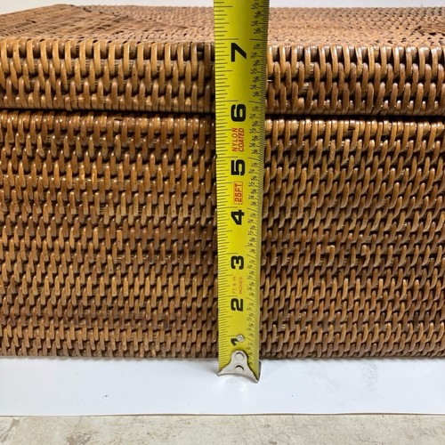 Rattan Lidded Large Handled Rectangle Divided Basket 18X12X7 - Hold Everything - Picture 9 of 10