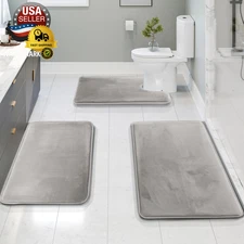 3 Piece Bathroom Rugs Bath Mat Set, Velvet Memory Foam Bath Mats for Bathroom - 