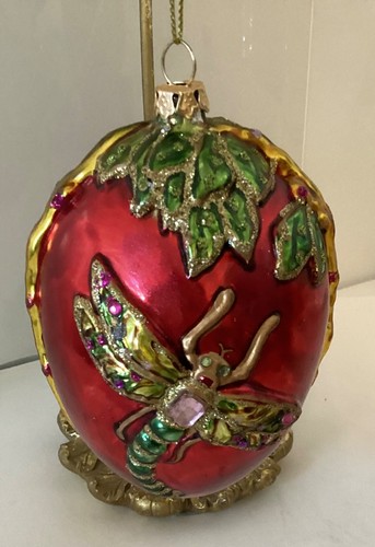 Mundgeblasenes verziertes rotes Libellenei Weihnachtsschmuck 4,25" hoch, 3,25" breit - Bild 2 von 10