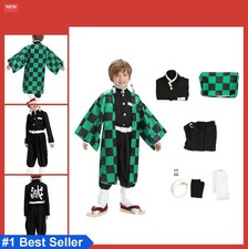 Kids Anime Cosplay Kimono Robe Outfit Halloween Party Set with Belt Pants