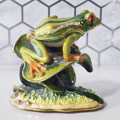 Kingspoint Designs Royal Tropical Tree Frog On Leaf Trinket Box - Picture 8 of 12