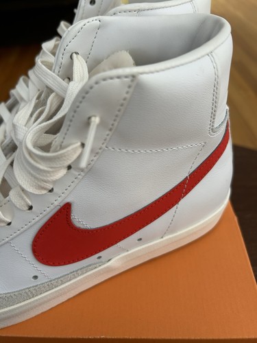NIKE SAIL WHITE BLAZER MID 77 HABANERO RED LOGO HIGH TOP SNEAKER S 7.5 - Picture 6 of 19