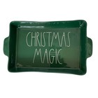 Rae Dunn Christmas Magic Lasagna Dish Ceramic Baking Green Magenta READ Chipped