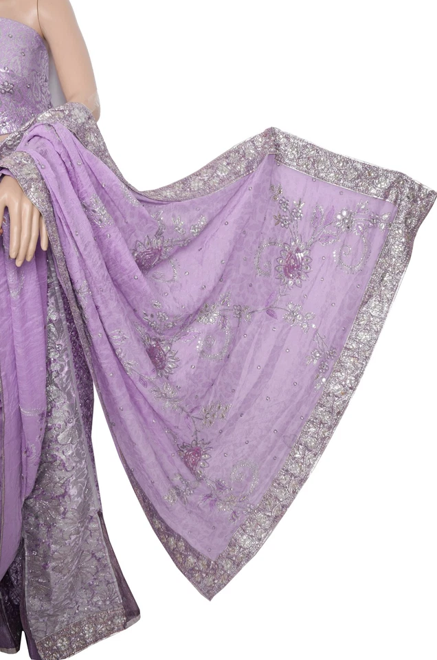 Sushila Vintage Lavender Designer Saree Georgette Silk Sari with Blouse Fabric - Image 2 of 4