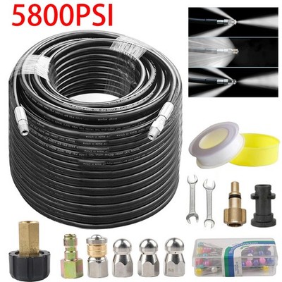 100FT Sewer Jetter Nozzles Kit Drain Cleaning Hose for Pressure Washer 5800PSI
