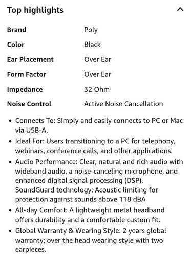 Plantronics - Blackwire 3220 - Wired Dual-Ear (Stereo) Headset W/ Boom Mic USB-A - Zdjęcie 4 z 5