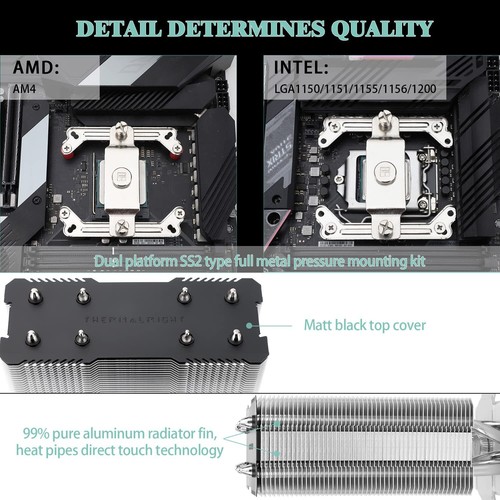 CPU Air Cooler with 4 Heat Pipes PWM Fan and Aluminium Cover Fits AMD/Intel - Picture 2 of 6