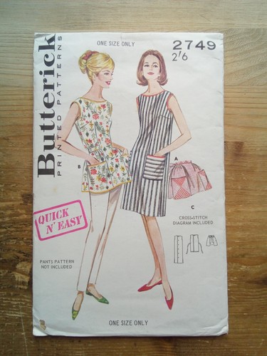 2749 Original 1960's Full or Half Apron Pinny One Size Butterick Sewing Pattern - Picture 1 of 2