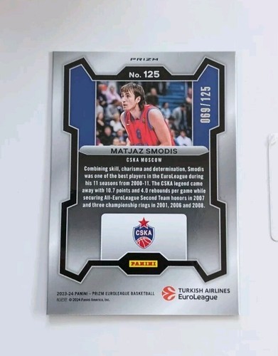 Matjaz Smodis - 2023-24 Panini Euroleague Prizm Blue Ice Prizm /125 - CSKA #125 - Picture 2 of 2