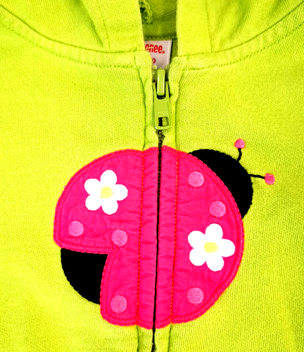 Felpa con cappuccio e zip intera Gymboree bambina M 7/8 verde lady bug estate - Foto 2 di 8