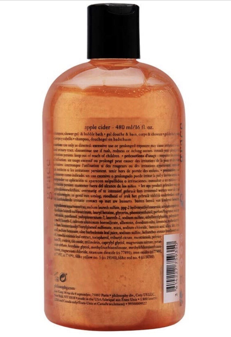 PHILOSOPHY APPLE CIDER SHAMPOO BUBBLE BATH SHOWER GEL 16 OZ NEW Holiday Gift