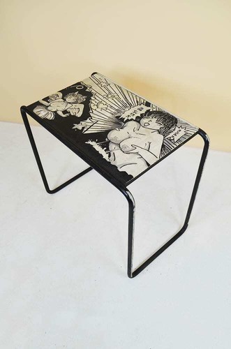 VINTAGE BEISTELLTISCH AUS HOLZ UND METALL IM MANGA-STIL - VANES - Bild 6 von 7