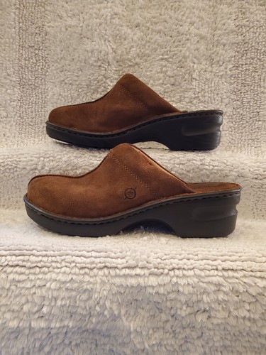 Born Handcrafted Womens8 Brown Suede Leather Split Toe Wedge Mule Slip On Shoes - Picture 3 of 8