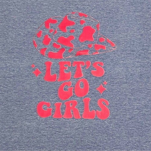 Let's Go Girls V-Neck T-Shirt Blue Heather Size Small