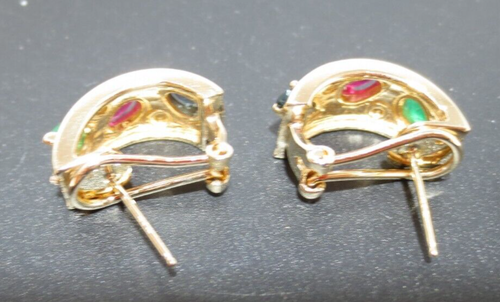 14K YG MULTI-GEMSTONE HUGGIE EARRINGS 9.15MM X 18.09MM 7.52 grams (G131348-1) - Picture 6 of 16