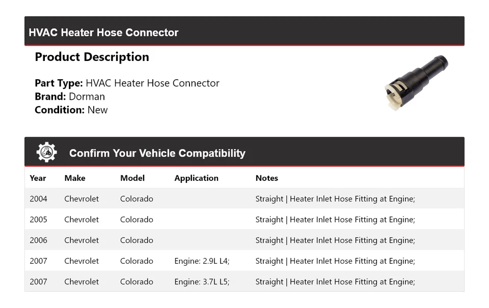Conector de manguera de calefacción para Chevrolet Colorado Dorman 2004-2007 2005 2006 Foto 2 de 4