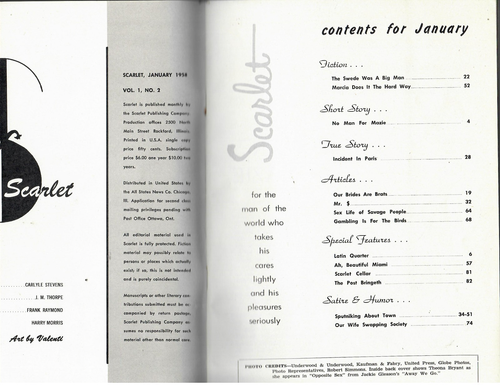 Männerzeitschrift SCARLET #2 Jan. 1958 Figurenmodelle, Hähne, Belletristik, Humor - Bild 2 von 3