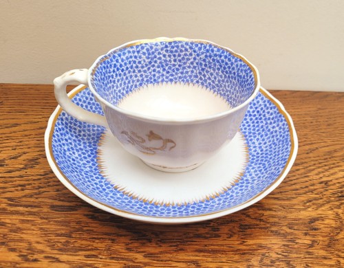 Rockingham Breakfast Cup and Saucer Blue Blackberry Pattern 802 Rustic Fluted - Picture 9 of 9