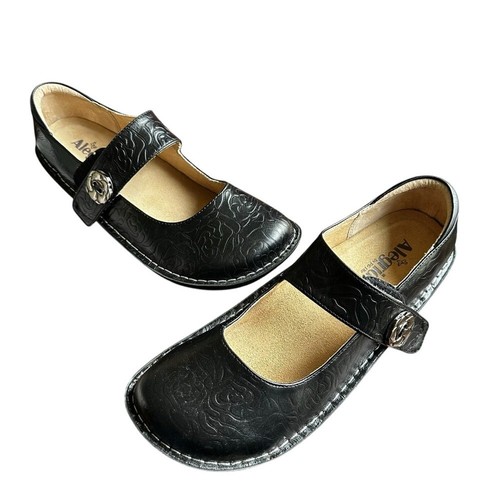 Alegria Paloma Black Embossed Rose Mary Jane Leather Shoes EU 43 / US 13
