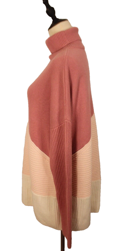 French Connection Size L Rose Pink Cream Ribbed Knit Roll Neck Wool Cot Jumper - Picture 6 of 9