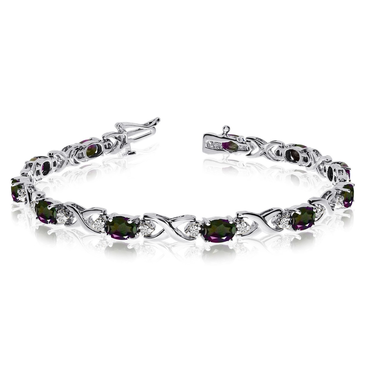 ℳ. 14k White Gold Natural Mystic-Topaz And Diamond Tennis