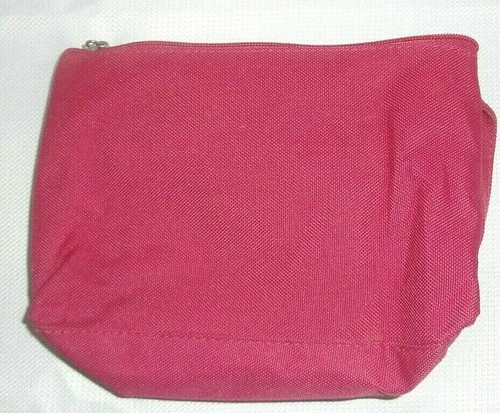 Lancôme Cosmetic Bag Fuchsia Pink w stripe pocket Zip Close Wristlet Strap EUC - Picture 3 of 3