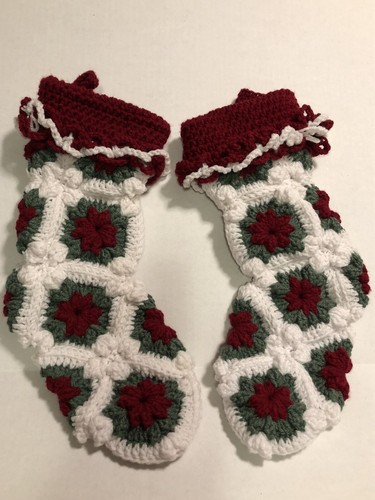 Hand Crocheted Decorative Chunky Christmas Stockings with Hanging Loop Pair - Picture 3 of 6