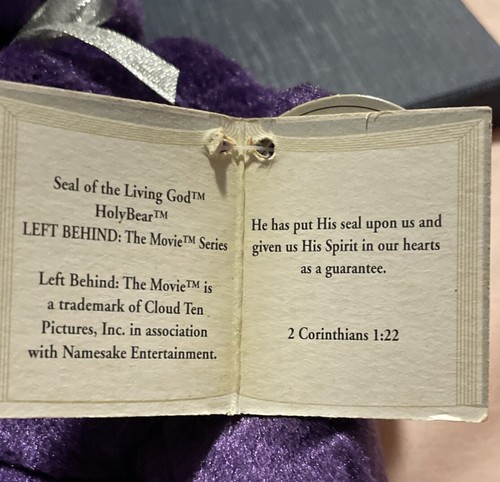 2001 Vintage Left Behind the Movie Bear Bean Bag Toy Plush Purple Silver w/Tags - Picture 10 of 14