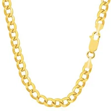 10k Yellow Real Gold Curb Hollow Chain Necklace, 5.3mm, 20"