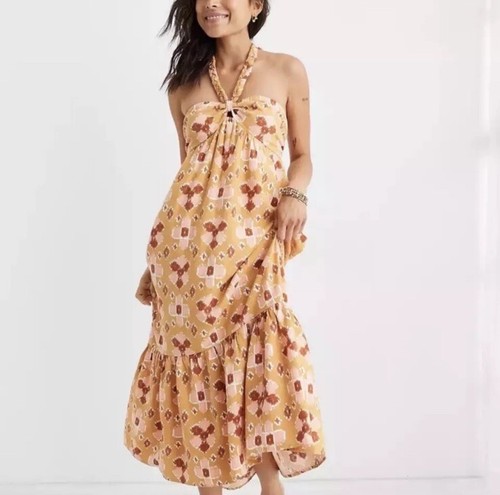 Aerie Women’s Size Small Halter Linen Blend Maxi Dress Orange NWT Bohemian - Picture 2 of 16