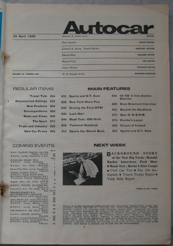 Autocar magazine 29 April 1966 featuring ISO Grifo road test, Ford GT40, BRM - Picture 2 of 5