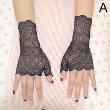 Women Gloves Stretch Half Fingerless Lace Glove Black Wedding Goth Fancy Dress
