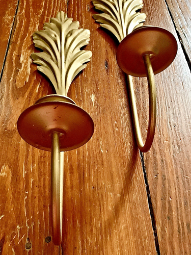🌿VINTAGE ACANTHUS LEAF WALL CANDLE SCONCE 🌿Mid Century, Hollywood Regency 15" - Picture 5 of 16
