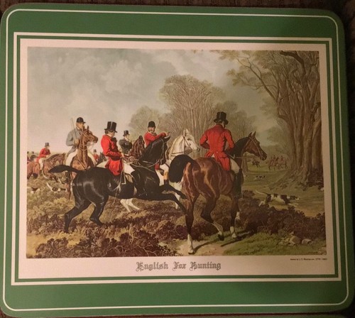 Fox Hunt Hunting Set 6 Cork Back Luncheon Placemats Light Green Rim - Picture 4 of 12
