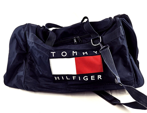 TOMMY HILFIGER Vintage 90s Color Block Logo Large Duffle Gym Travel/Carry On Bag