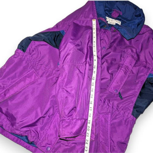 Columbia Longs Peak Purple Blue Lined Zip Hood Anorak Jacket Coat Women L - Picture 11 of 13