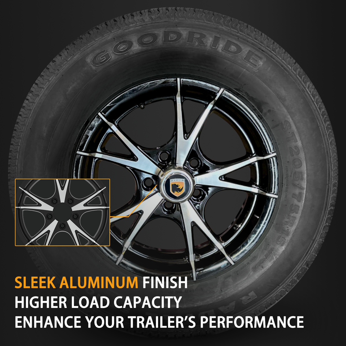 Generic 15x5 5x4.5 Black Machine Faced Trailer Wheel 5 Lug Trailer Rim(SET Of 4