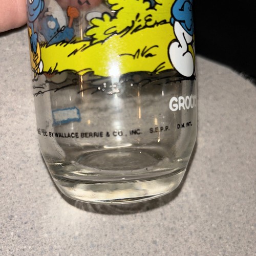 Vintage Peyo 1982 Wallace Berrie & Co SMURF Drinking Glass, GROUCHY I Hate Music - Picture 6 of 6