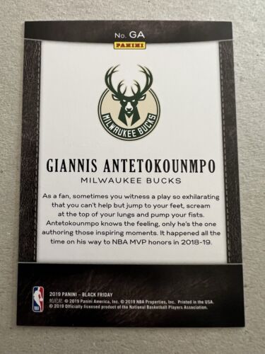 2019 Panini Black Friday Collection #GA Giannis Antetokounmpo Holo Card #/199 - Picture 2 of 2