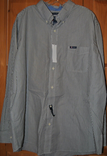 CAMISA HOMBRE NUEVA CHAPS AZUL A RAYAS BOTÓN DELANTERO 2XL MANGA LARGA - Imagen 2 de 5