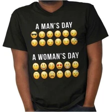 A Man's Day A Woman's Day Emoticon Emoji Womens or Mens Crewneck T Shirt Tee