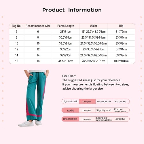Kids Girls Pants Pockets Trousers Lightweight Sweatpants Jogging Straight-Leg - Picture 50 of 61