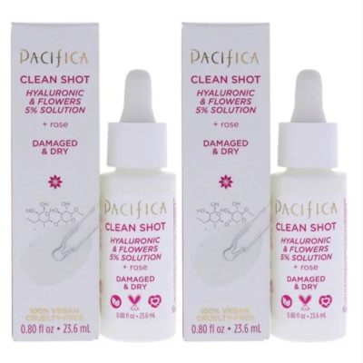 Lot 2x New PACIFICA Clean Shot Hyaluronic and Flowers 5% Solution Vegan 0.8fl oz