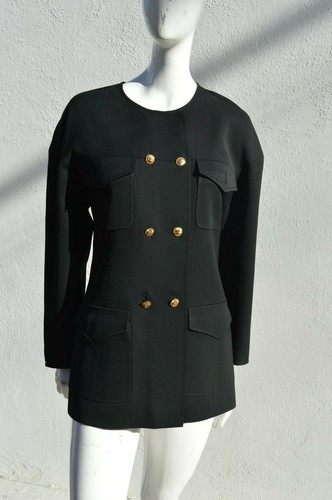 Vintage CHANEL collarless 90's jacket blazer cazad