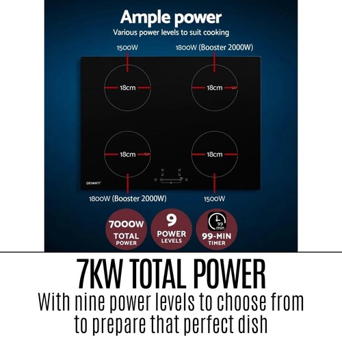 Devanti Electric Induction Cooktop 70cm Ceramic 4 Zones Hot Plate Cook Top Stove - Picture 5 of 12