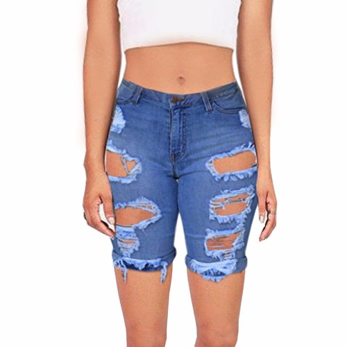 Women's Cotton Denim Shorts Distressed Ripped Summer Jeans Casual Holes Pants - Picture 4 of 5