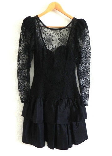Vtg Allure Dress Drop Waist Black Lace Top/Satin Skirt Long Sleeve Size XS - Picture 9 of 10